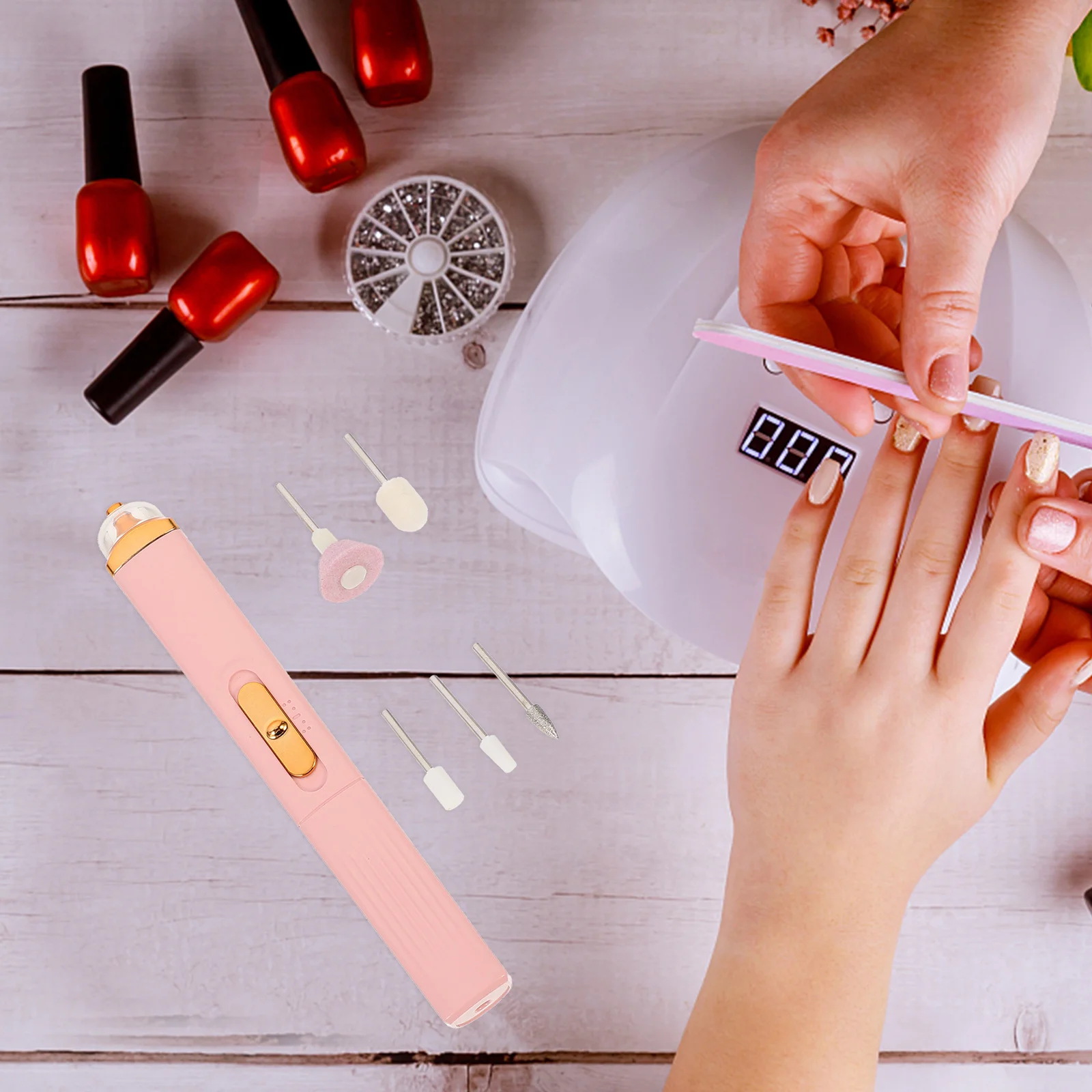 1Set Nail Drill Kit Compact Portable Manicure Tools Electric Nail File Polishing Grinding Machine for Acrylic Nails Salon