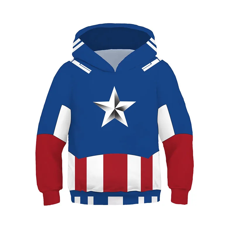 

Boys Captain America Hoodie Superhero 3D Polyester Coat Kids Thin Captain Cosplay Costume Part Halloween Sportwear Casual Gifts