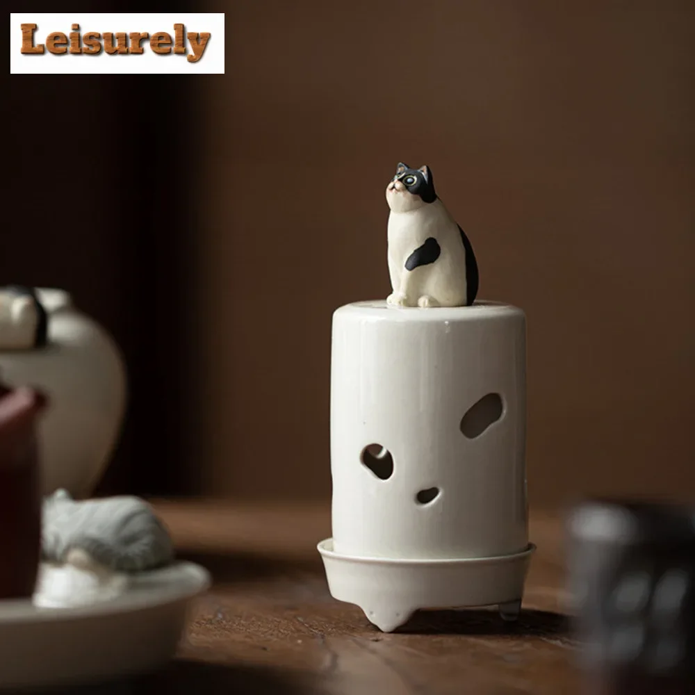 

Ретро трава, дерево, серый держатель для благовоний, креативный кот, керамический фонтан, украшение, распределитель запаха, украшение для чайной церемонии