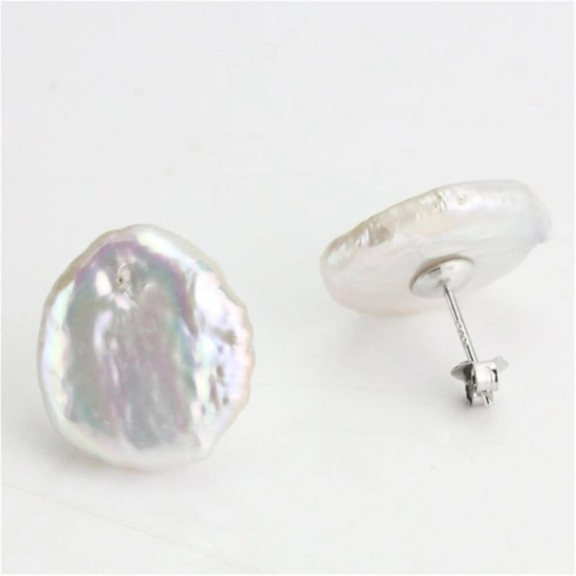 

13-14mm huge White Baroque Pearl Earrings Silver Ear Stud Wedding Clip-on Gemstone Teens Crystal