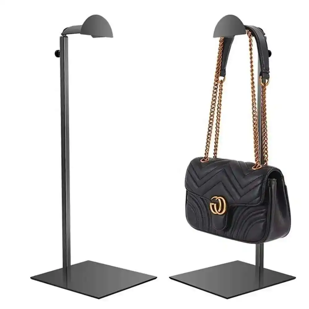 Golden Stainless Steel Hanging Bag Display Stand Metal Handbag Hanger Rack Wig Hat Hook Bracket Standee Exhibition Showing Props