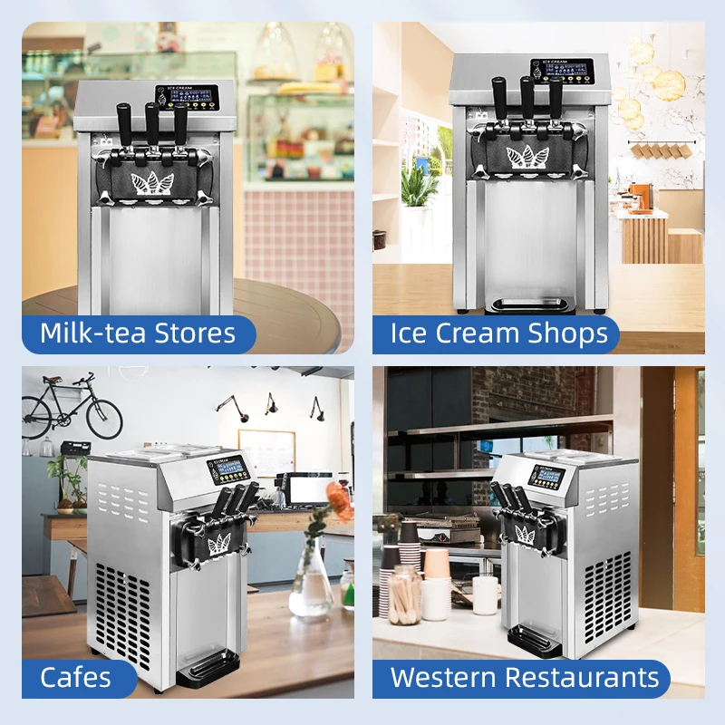 Machine à glace molle commerciale SIHAO A126, système de pré-refroidissement, machine à dessert portable grande capacité pour les magasins et la restauration