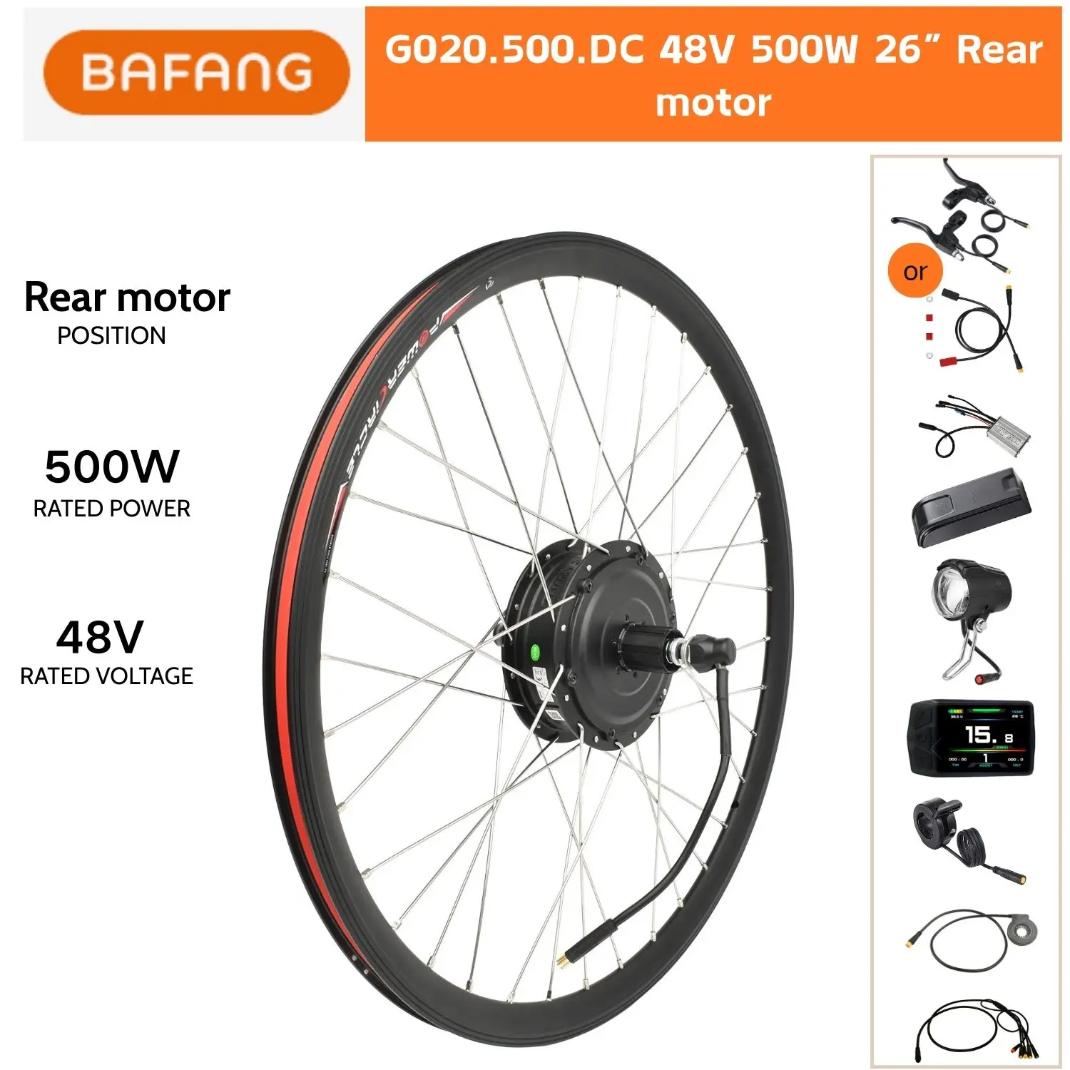 Bafang Hub Motor 48V 500W Elektrische Fiets Ombouwset Achter- of Voorwielmotor eBike Kit met G020 500DC (V- of schijfrem)