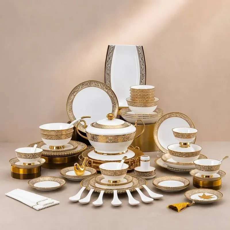 China Dinnerware Set with Scratch Resistant Premium Porcelain Tableware for Wedding Banquet & Fine Dining