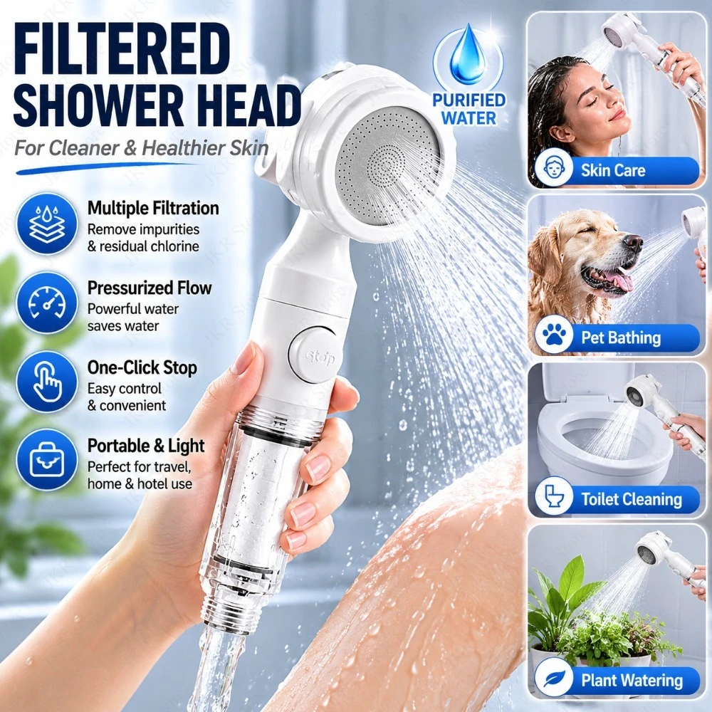 

Travel Shower Head with Water Filter Pressurized Handheld Nozzle Antibacterial Purification Showerhead for Hotel Home Bathroom