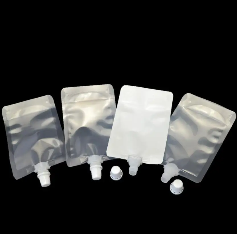 1000pcs/lot 100ml Stand Up Drinking Package Transparent Pout Bag White Doypack Spout Pouch Bags For Beverage Milk ni101