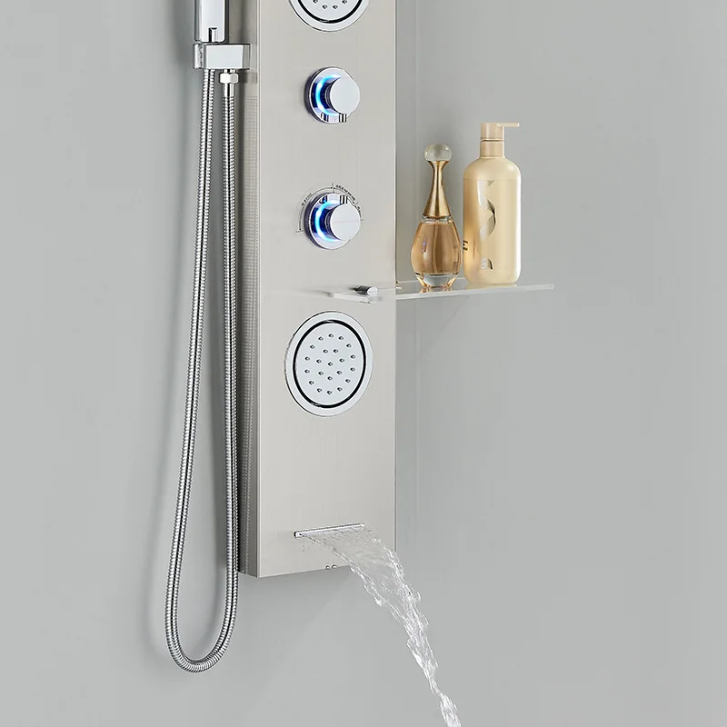 Hot Sell Bathroom Wall Mounted Stainless Steel Waterfall Shower Column SPA Massage Jet Digital Display LED Shower Panels