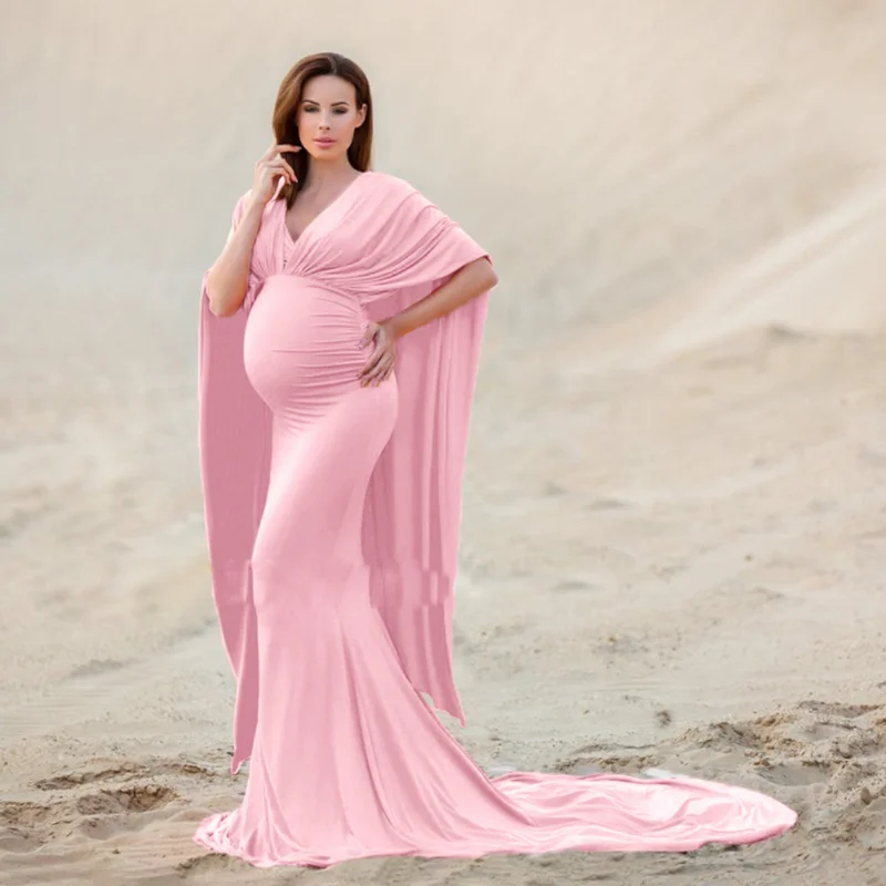 European beauty mercerized cotton with chiffon pregnant women fluttering tail dress long dress photography dress Christmas dress