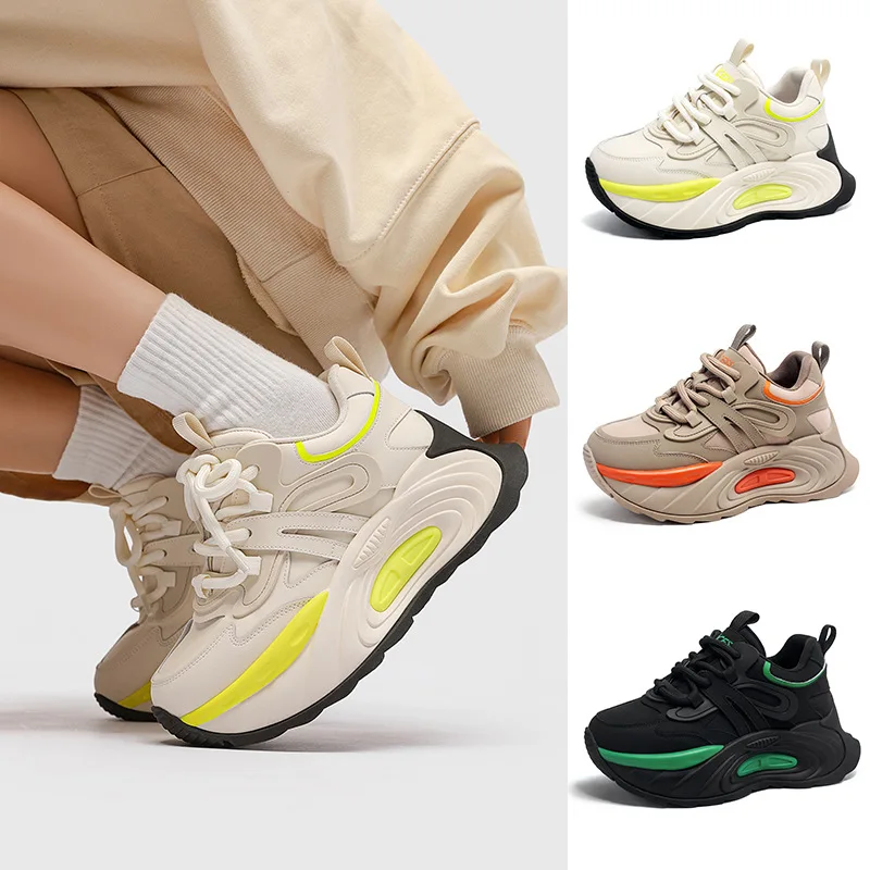 

Retro Color Matching Thick-Soled Heightening Lace-Up Dad Shoes Casual Versatile Muffin Sneakers Outdoor Running Training Shoes