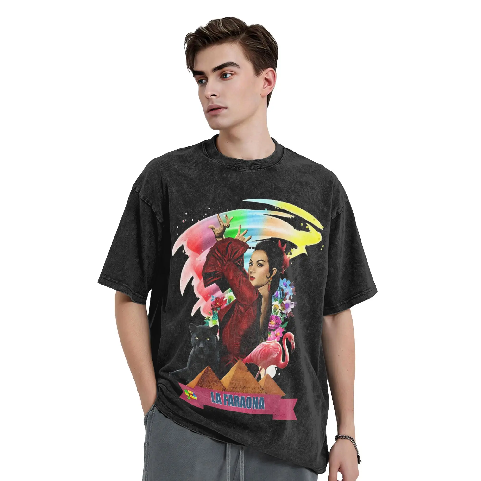 Fashion Lola Flores Singer Legend Vintage Washed T Shirt Men's Cotton Short Sleeve  Round Neck Summer Clothing