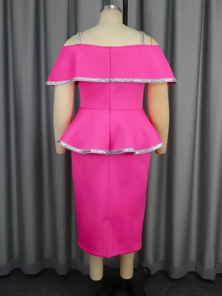 Partykleider für Frauen, glänzendes, schulterfreies Schößchenkleid mit Trägern, sexy Geburtstag, schlankes Midi-Cocktailkleid, Urlaub, Clubwear-Outfits