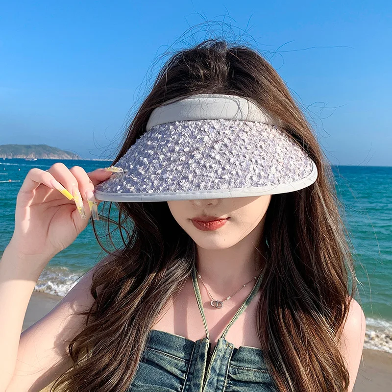 Women's Summer Sequin Large Brim Sun Hat Hairband Hollow Top Fashion Sun Hat Hundreds Of Girls Sun Shading Baseball Cap