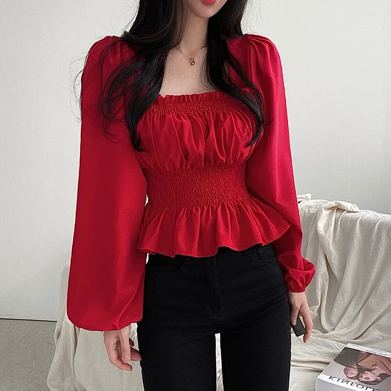 

Women's Long Sve irt Elastic Waist Straight Collar Bubble Sve Top Breathable Polyester Spring Summer Autumn Casual Wear