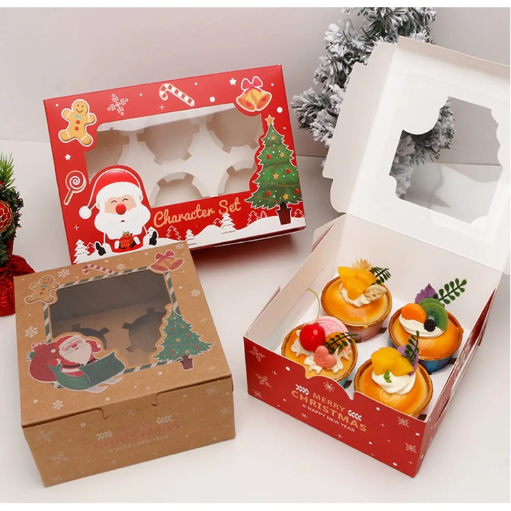 

6PCS Large Christmas Cookie Boxes Square with Window Christmas Bakery Box Party Decor Gift Packaging Cupcake Box