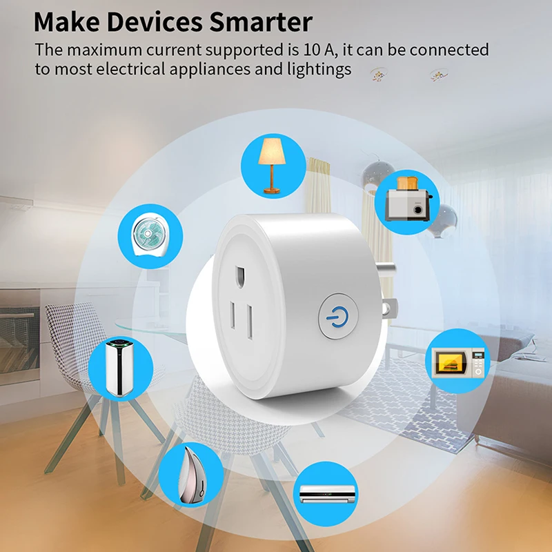 1Pc WIFI Smart Socket US Plug 10A With Power Monitoring Timing Function Smart Life App Outlets Works With Alexa Google Home