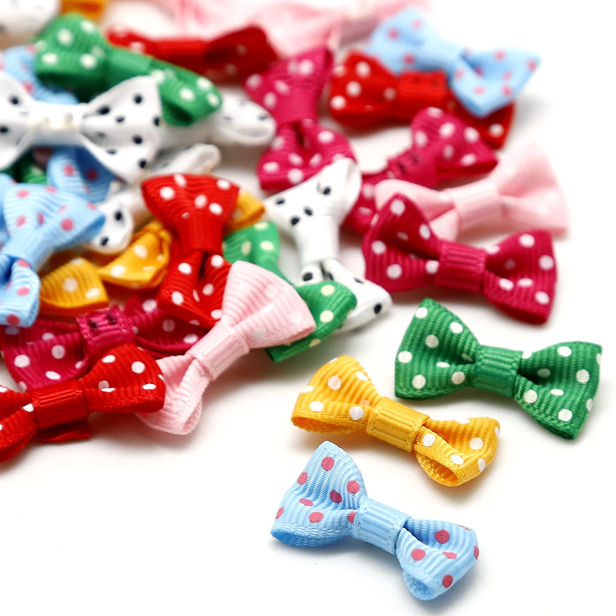 25/50Pcs Small Mini Two Sizes Handmade DIY Dot Satin Ribbon Bow For DIY Craft Wedding Bow Tie Garment Decoration & Kids Hairpins