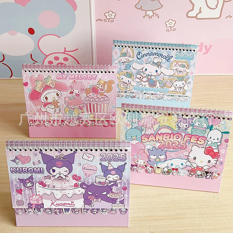 Kawaii Hello Kitty My Melody Kuromi 2025 Cartoon Calendar Anime Sanrio Girly Heart Cute Multifunctional Desktop Ornaments