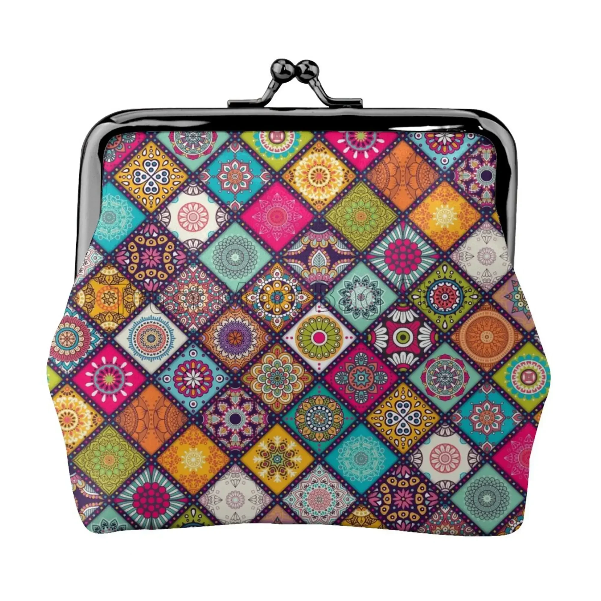 

Mandala Print Mini Leather Coin Purse for Women Girl Small Change Pouch with Kiss-Lock Clasp Closure Buckle Wallet Gifts
