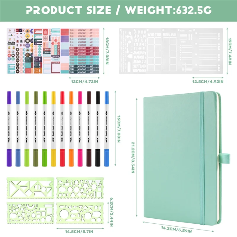 A13E-A5 Hardcover Dotted Journal Notebook With 184 Numbered Pages,Dotted Journaling Kit For Beginner