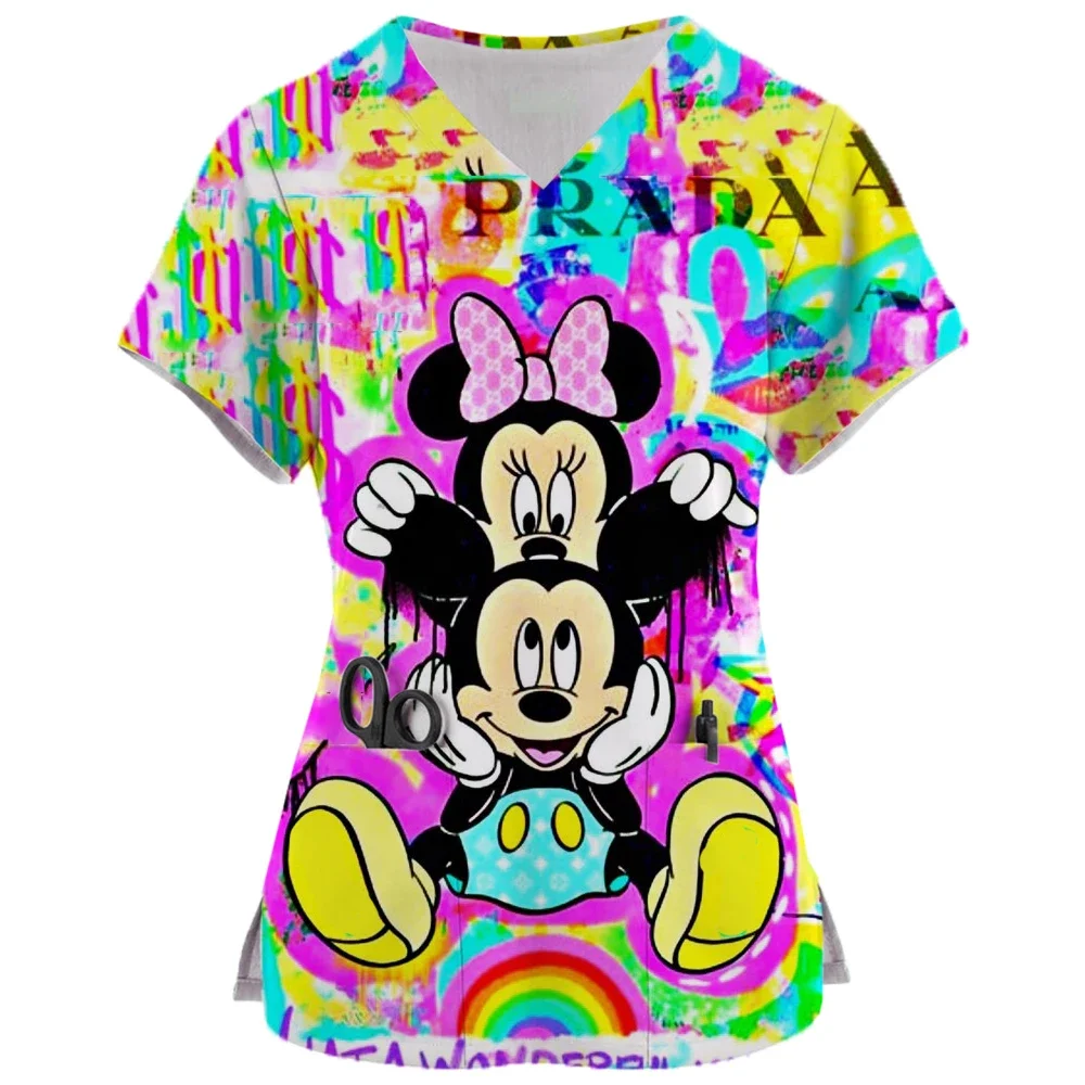 T-Shirt Workwear Minnie Mouse Cute Pattern Print Mickey Mouse Summer Loose Child Care Dental Nurse Caregiver Daisy Duck