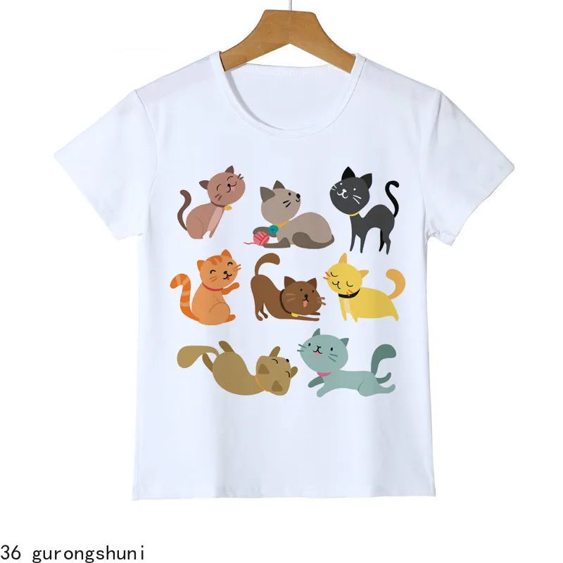 T-shirt manches courtes pour enfant, vêtement de marque, estival et décontracté, avec chat de dessin animé, pour garçon et fille, 2024