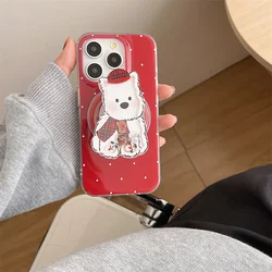 Magnetic red background white polka dot phone case with white dog magnetic bracket For iPhone 11 12 13 14 15 16 pro max