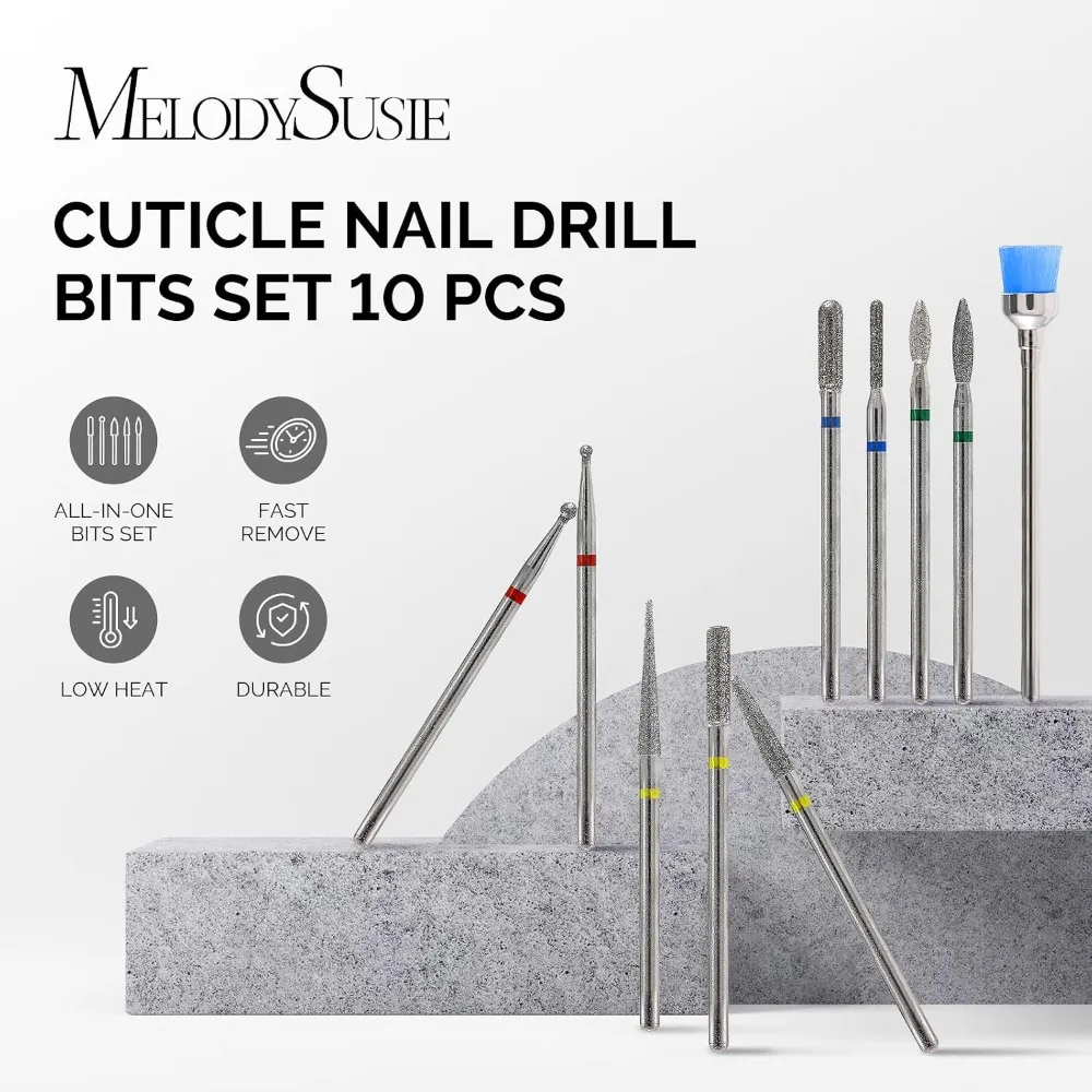 10 Piece Diamond Nail Drill Bits Set