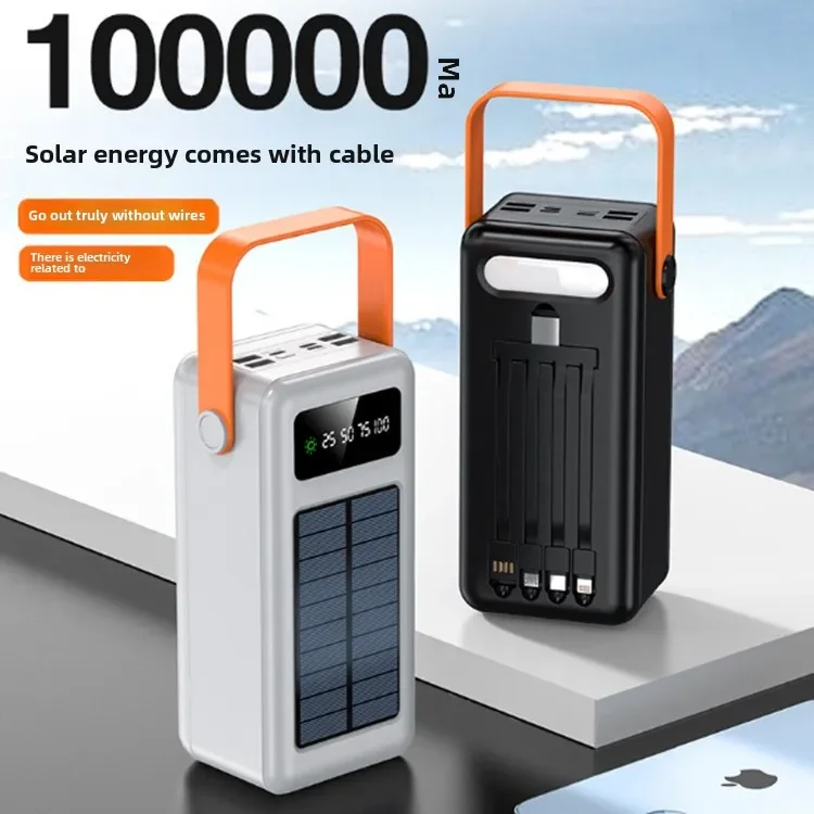 Large capacity 150000 mAh outdoor travel solar mobile power supply with its own data cable power bank