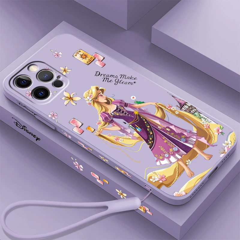 Girl Disney Tangled Rapunzel Liquid Left Rope For Apple iPhone 15 14 13 12 11 XS XR X 8 7 SE Pro Max Plus Mini Back Phone Case