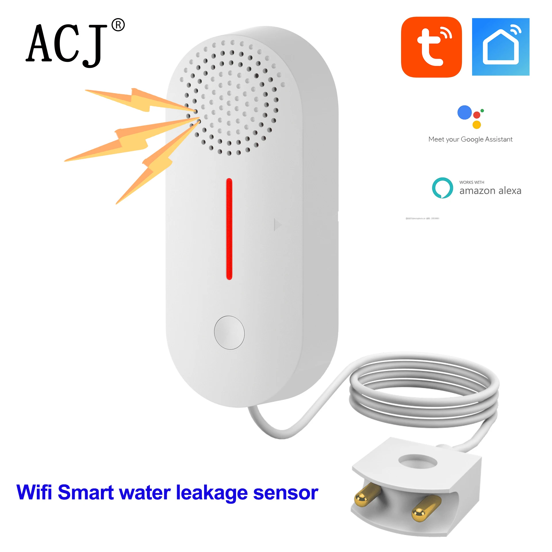 ACJ-Sensor inteligente de fugas de agua, Detector de nivel de agua independiente, Monitor remoto, Tuya, WiFi, hogar, cocina, baño