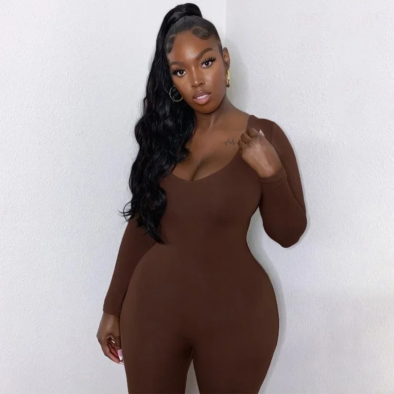 Sexy Jumpsuits Women Autumn New Solid Long Sleeve Bodycon Black Rompers Fashion Sports Streetwear Casual Skinny Overall Female