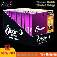 12 Sets/Box Guitar Strings Set Elixir String Art For Acoustic Electric Guitar NANOWEB 80/20 Bronze Light Rope Guitar Accessories