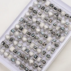 20 Pcs/Lot Imitation Nature Square Oval Cameo Shell Stone Rings for Men Fashion Wholesale Party Jewelry Size 19-23mm