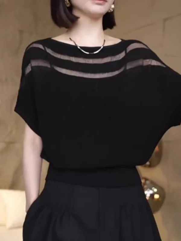 

Ele Loose Batwing Sve Ice Silk Knitted Top for Women Summer New Sle plus Size Hiding Belly Korean Sle Commute Faion