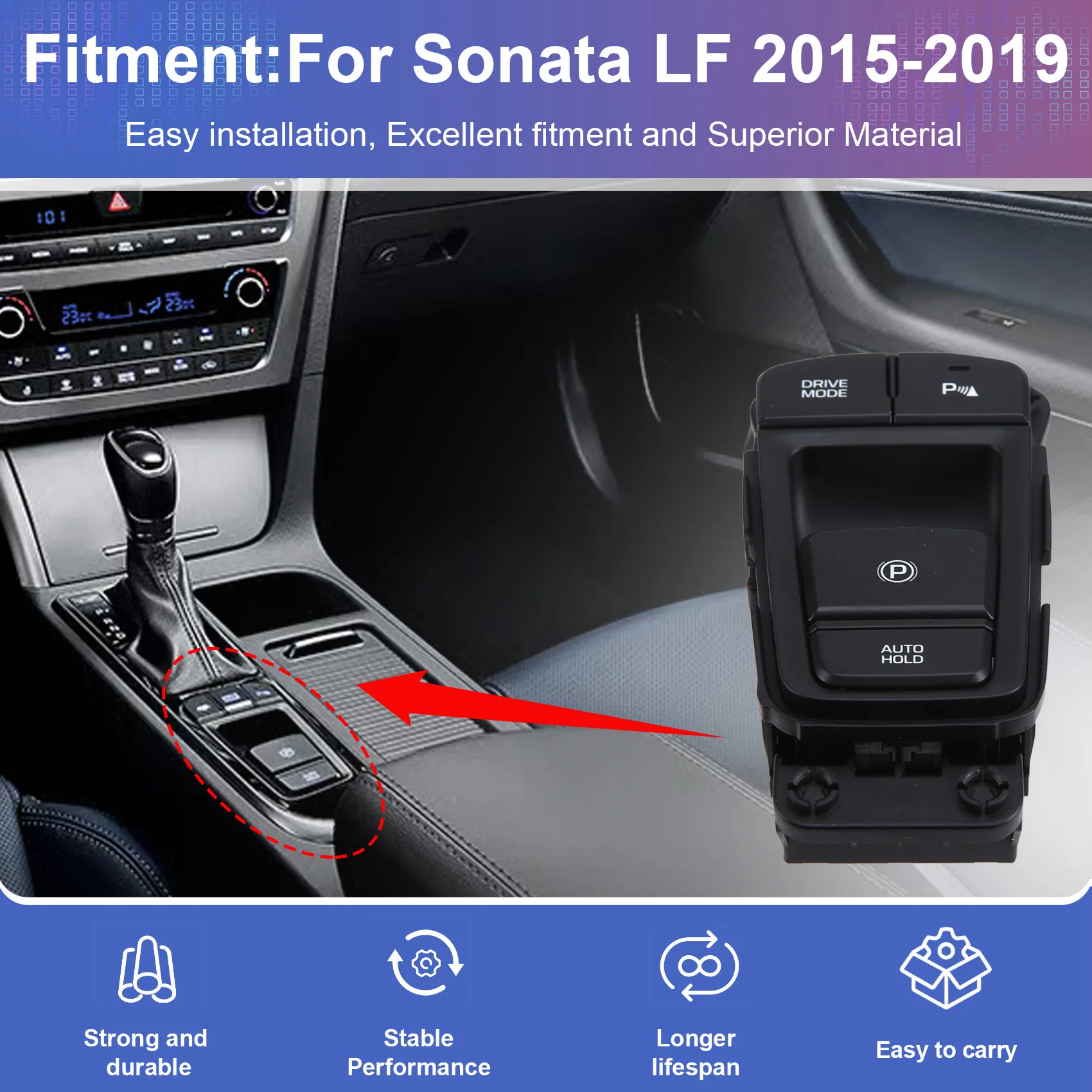 

N26R-Parking Brake Drive Switch Button Floor Console For Sonata LF 2015-2019 93300C1600 Switch Assembly