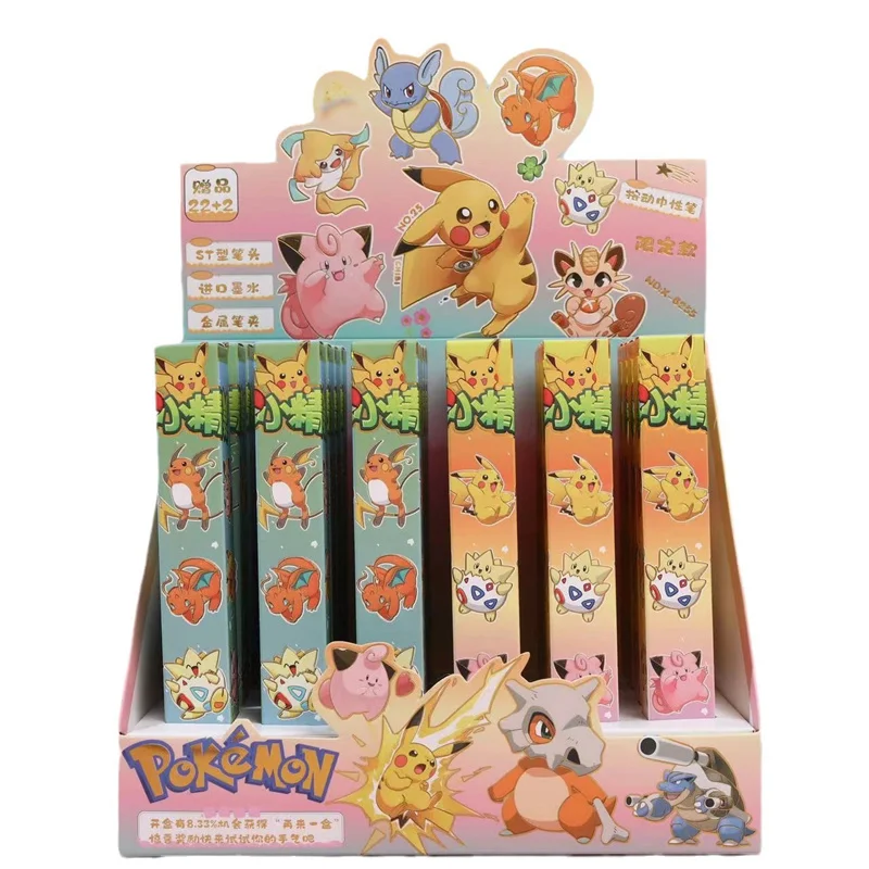 24pcs/lot Kawaii Pokemon Press Gel Pen Cute Pikachu 0.5mm Black Ink Signature Pens Promotional Gift Office School Supplies