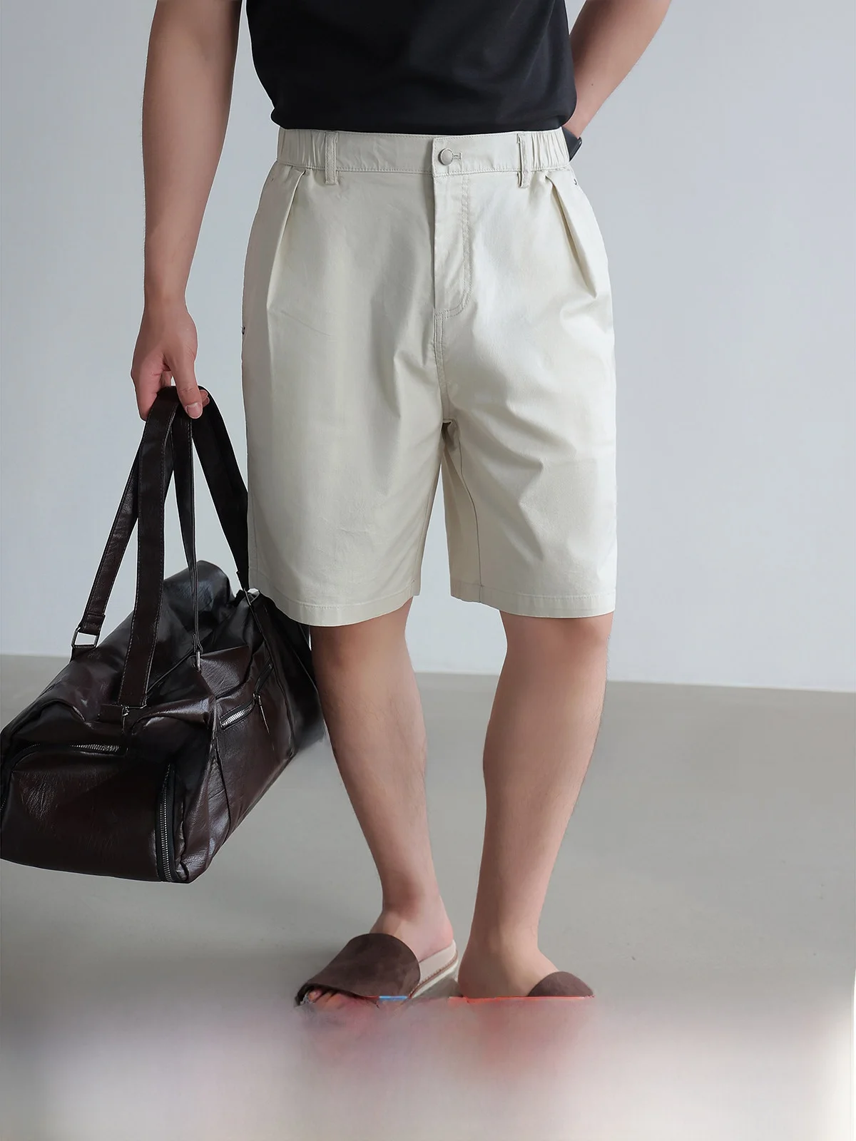 Summer Fashion Men's Loose Fit Casual Shorts Five Inches Standard Version Cotton Blend Fabric mid Waist Elastic Waistband