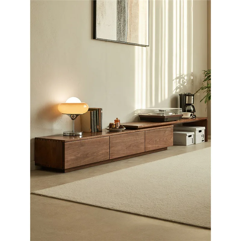 

Black walnut telescopic TV cabinet 2025 new floor TV cabinet