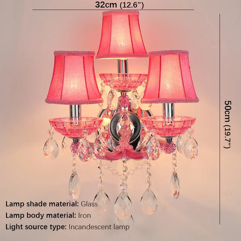 SOFITY European Style Crystal Wall Lamp Pink Girls' Room Candle Lamp Luxurious Living Room Restaurant Bedroom Villa