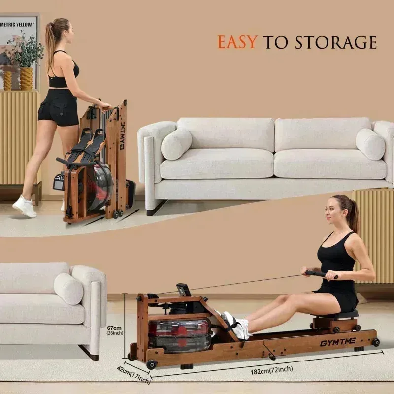 QZA4-Water for Home Solid Wood Rower Machine with Bluetooth Monitor,for Whole Body Exercise Cardio Training Gym Equipment,