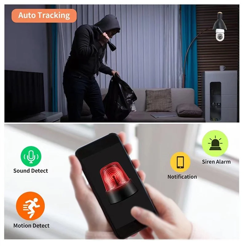 Cámara de vigilancia inalámbrica con bombilla E27, 5G, Wifi, visión nocturna, seguimiento humano automático, Monitor de protección de vídeo