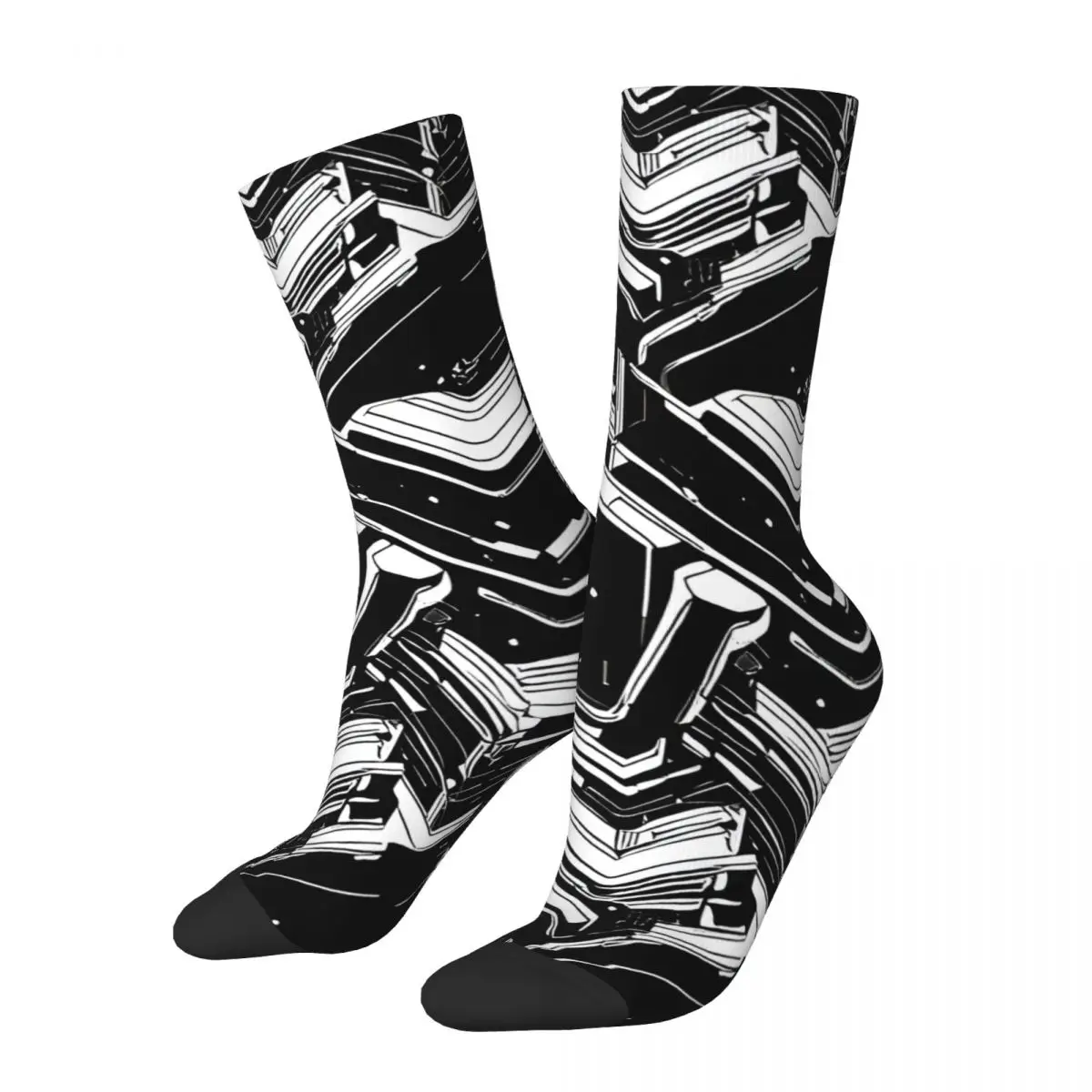 Black And White Mechanical Electronic Cyberpunk Pattern Men's Socks Vintage Harajuku Street Style Novelty Casual Crew Sock