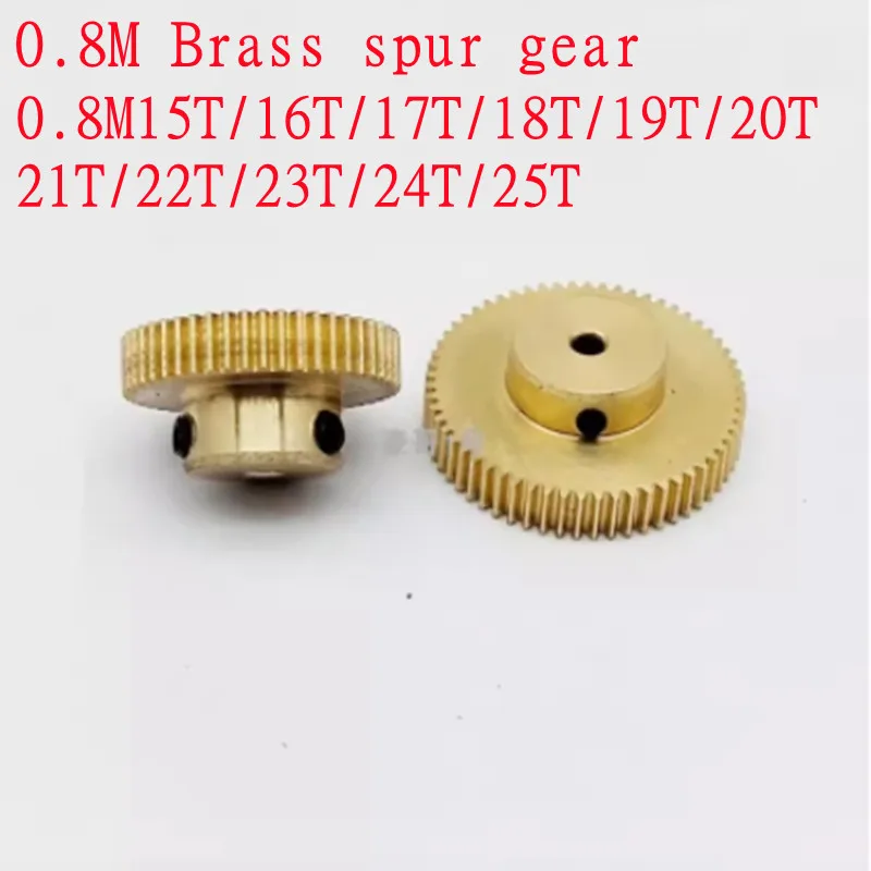 2pcs/lot 0.8M 15 16 17 18 19 20 21 22 23 24 25 Teeth Brass Step Spur Gear Bore 3/4/5/6/8mm