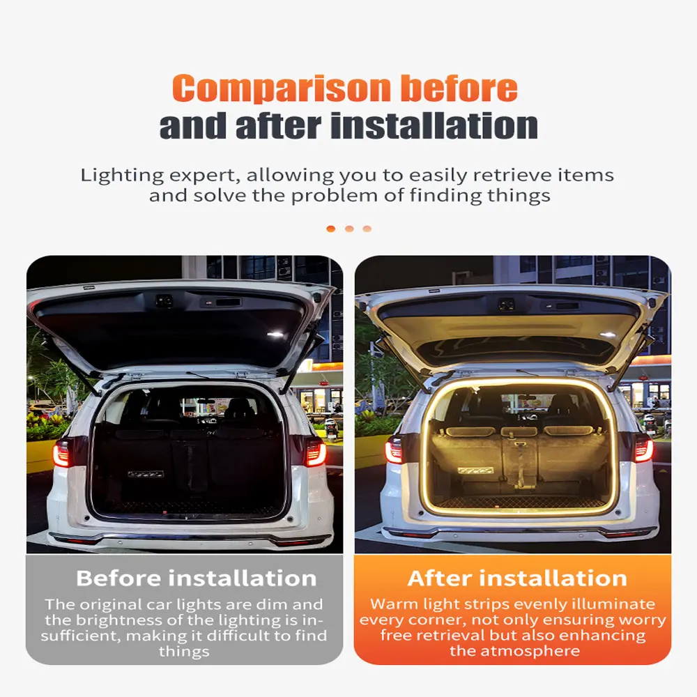 4m LED Car Rear Trunk Lighting Strip Waterproof Flexible Automatic Sensing Modified Tailgate Decorative Ambient Light Universal