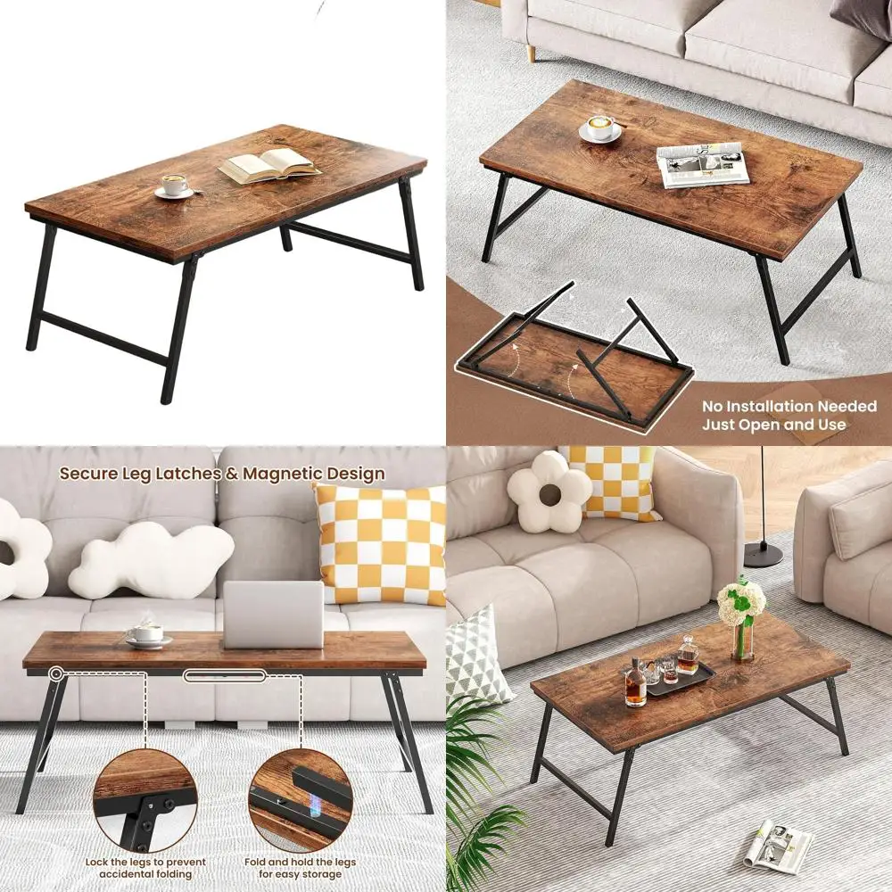 

Портативный прочный журнальный столик, деревенский коричневый цвет, 41.34Д×21.65Ш×15.75В, подходит для гостиной, дома, офиса