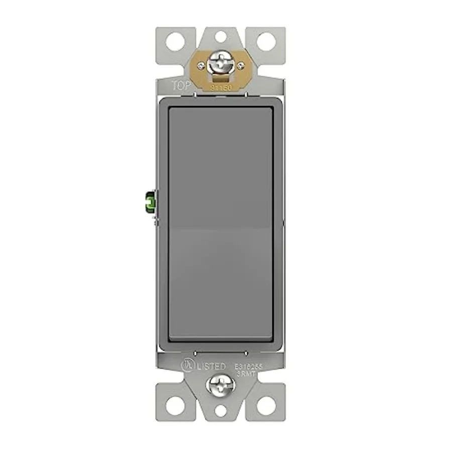 

Decorator Paddle Light Switch, Residential Grade, A 0V-77V, Gloss Finish, Grounding Screw, Back Insert and Side Terminals, 90-G