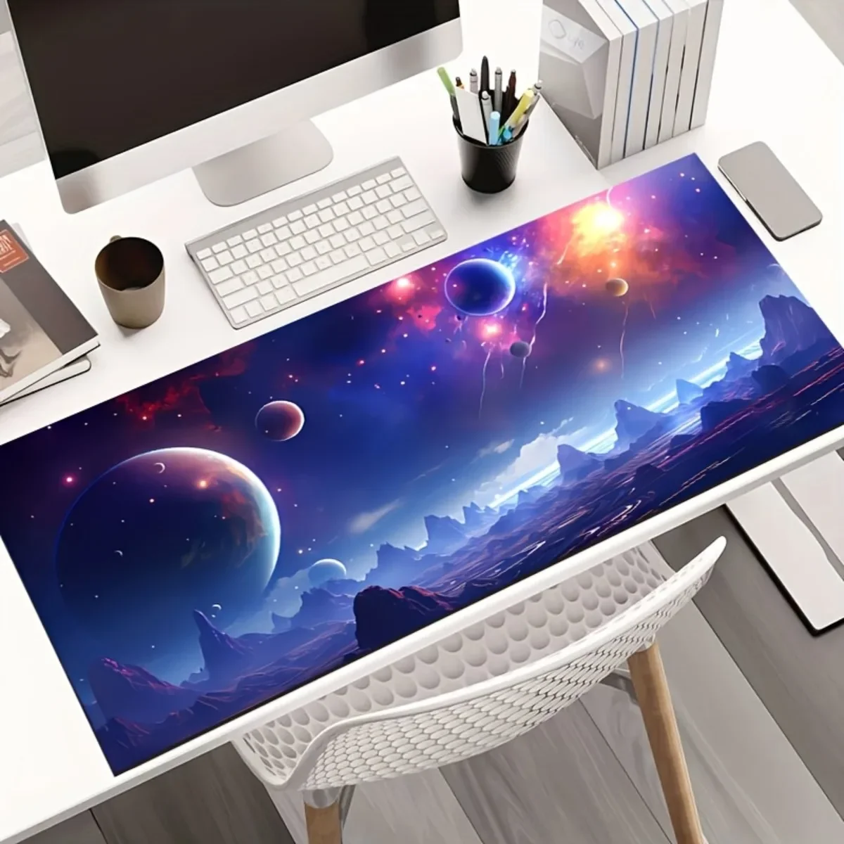 Premium Gaming Mouse Pad Cosmic Planets Broken Pattern Anti-Slip Desk Mat for PC Gamer Office School Home Ideal Gift Choice