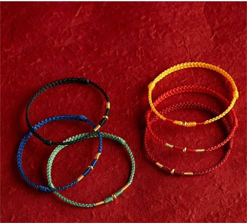 Modisches handgewebtes rotes Seil-Glücksarmband für Liebhaber und Freunde, goldene Perle, längenverstellbar, für Damen und Herren, Armband, Fußkettchen, Geschenk für Liebhaber – Detail 17