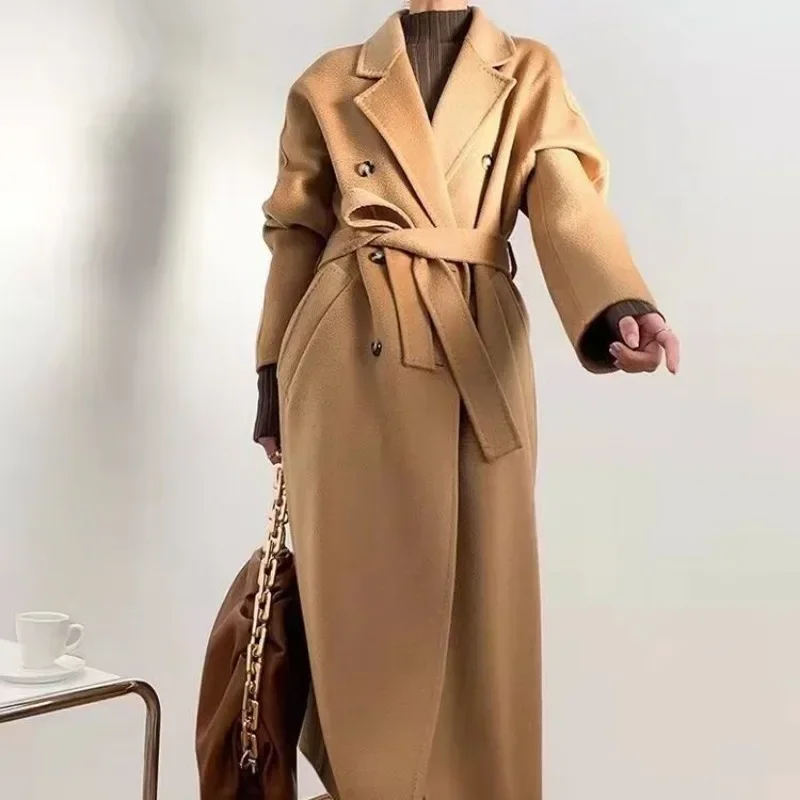 

High-end Water Ripple Double-sided Wool Coat Women's Long Autumn / Winter New Pure Wool Style Quality and High Appearance Level