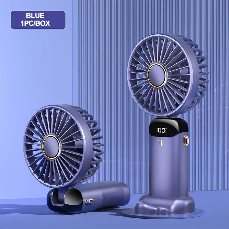 

4000mAh Handheld Mini Fan Foldable Portable Neck Hanging Fans 5 Speed USB Rechargeable Fan with Phone Stand and Display Screen